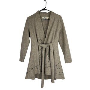 Rosie Neira Anthropologie Boiled 100% Wool Embroidered Sweater Coat Taupe XXSP